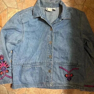 Embroidered Chico’s Denim‎ Jean Jacket Size XL